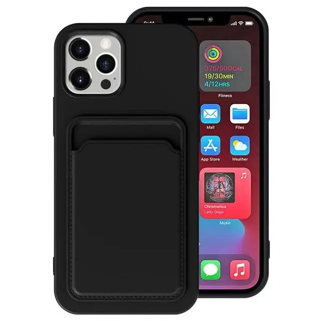 Solid Classic Silicone Case with Card Slot for iPhone 11/12 Series Yesy All Goods