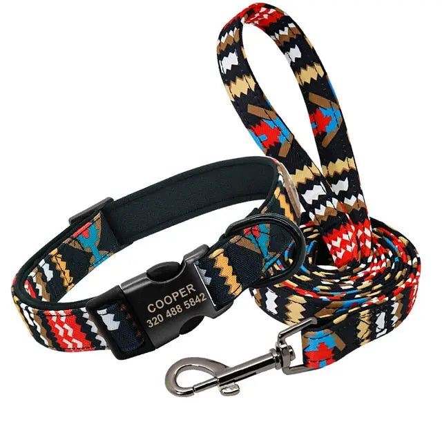 Colourful Printed Customised Dog Collar and Leash Yesy All Goods