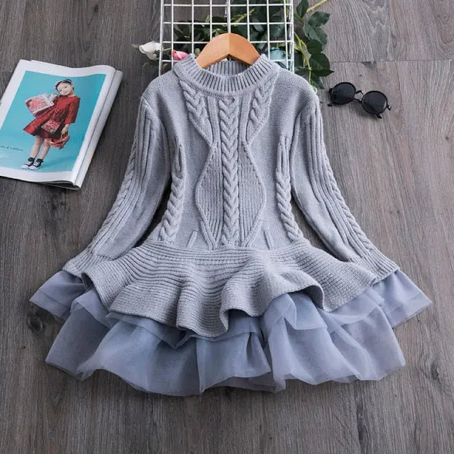 Long Sleeve Knitted Chiffon Dress for Girls 3-8Y Yesy All Goods