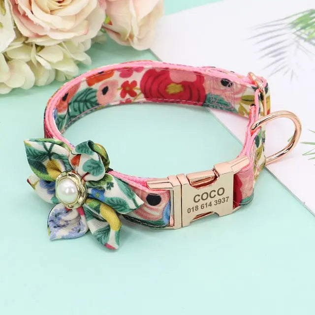 New Fancy Flowers Dog Personalised Collar And Lead Yesy All Goods